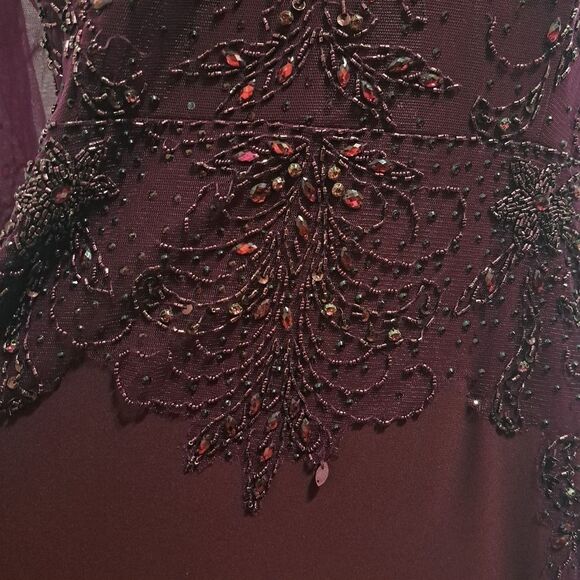 Christina Wu Mother Of The Bride Glam Sheer Trumpet Dress 17890 Size 18 Merlot - Picture 11 of 15